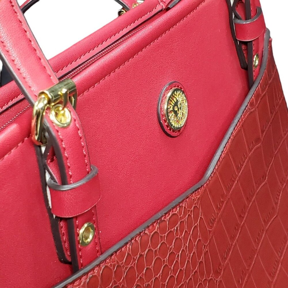 Anne Klein Red Croc Embossed Perfect Tote Red Bucket Shoulder Bag Gold-Tone Acce - Picture 2 of 16